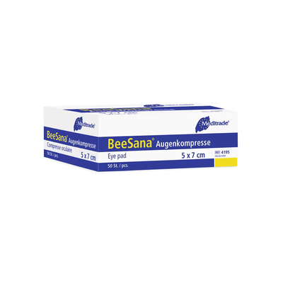 Unsterile BeeSana® Augenkompresse, ideal für postoperative Wundversorgung und Augenschutz.