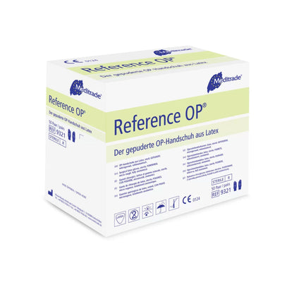 Reference® OP Latexhandschuh steril, Größe 7, einzeln verpackt, mikrogeraute Oberfläche für sicheren Griff und chirurgische Präzision.